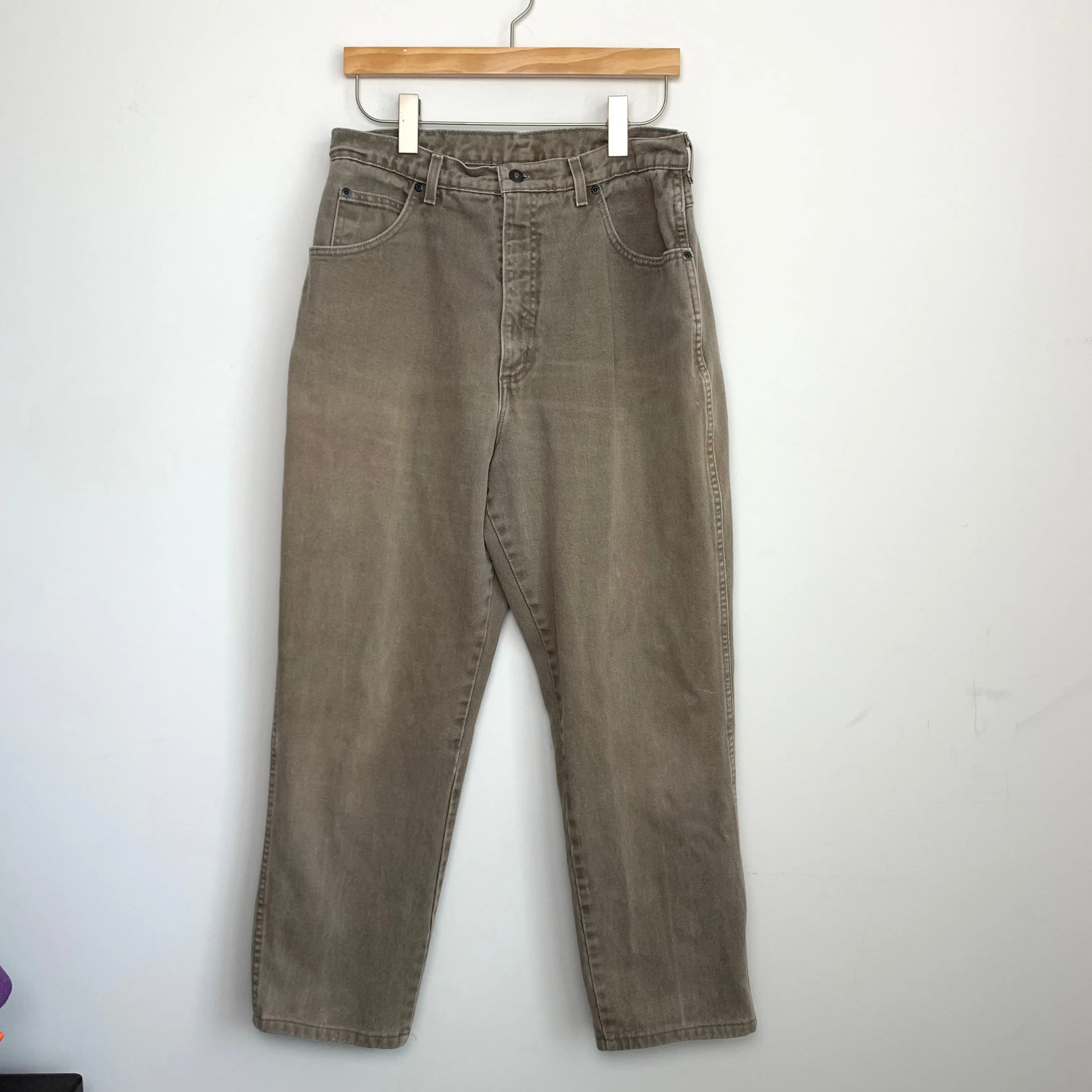 90s Lands' End Brown Denim High Rise Mom Jeans 14 Tall Cotton Made in the USA 32”