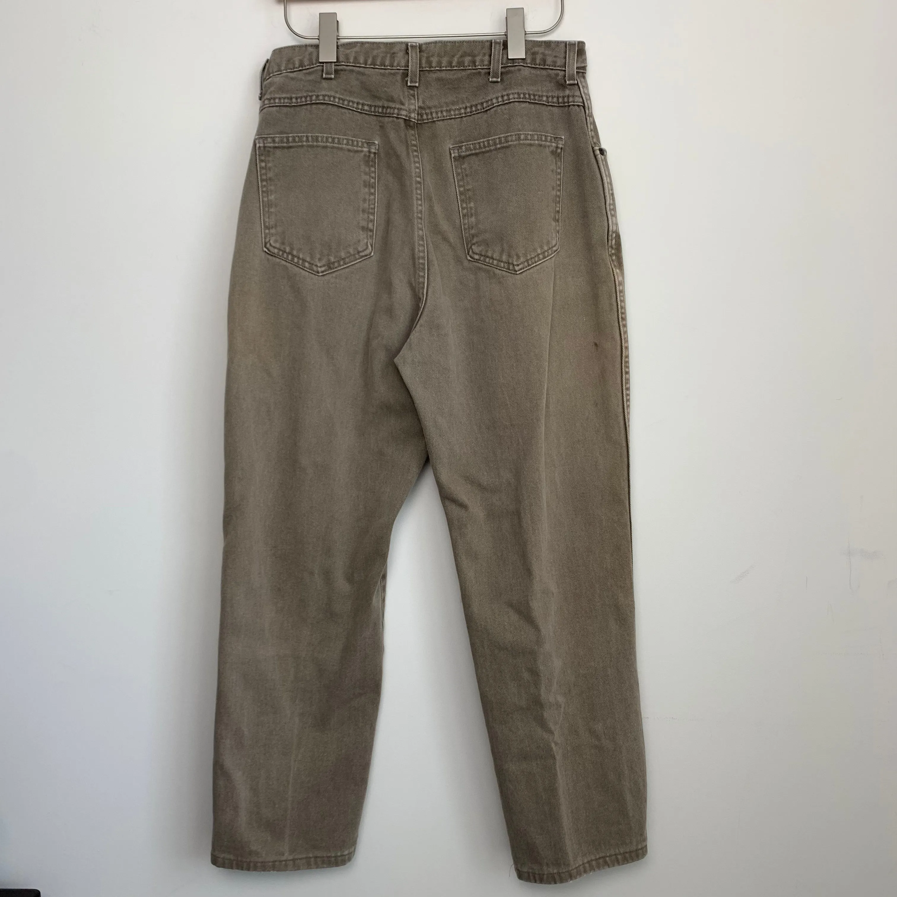 90s Lands' End Brown Denim High Rise Mom Jeans 14 Tall Cotton Made in the USA 32”