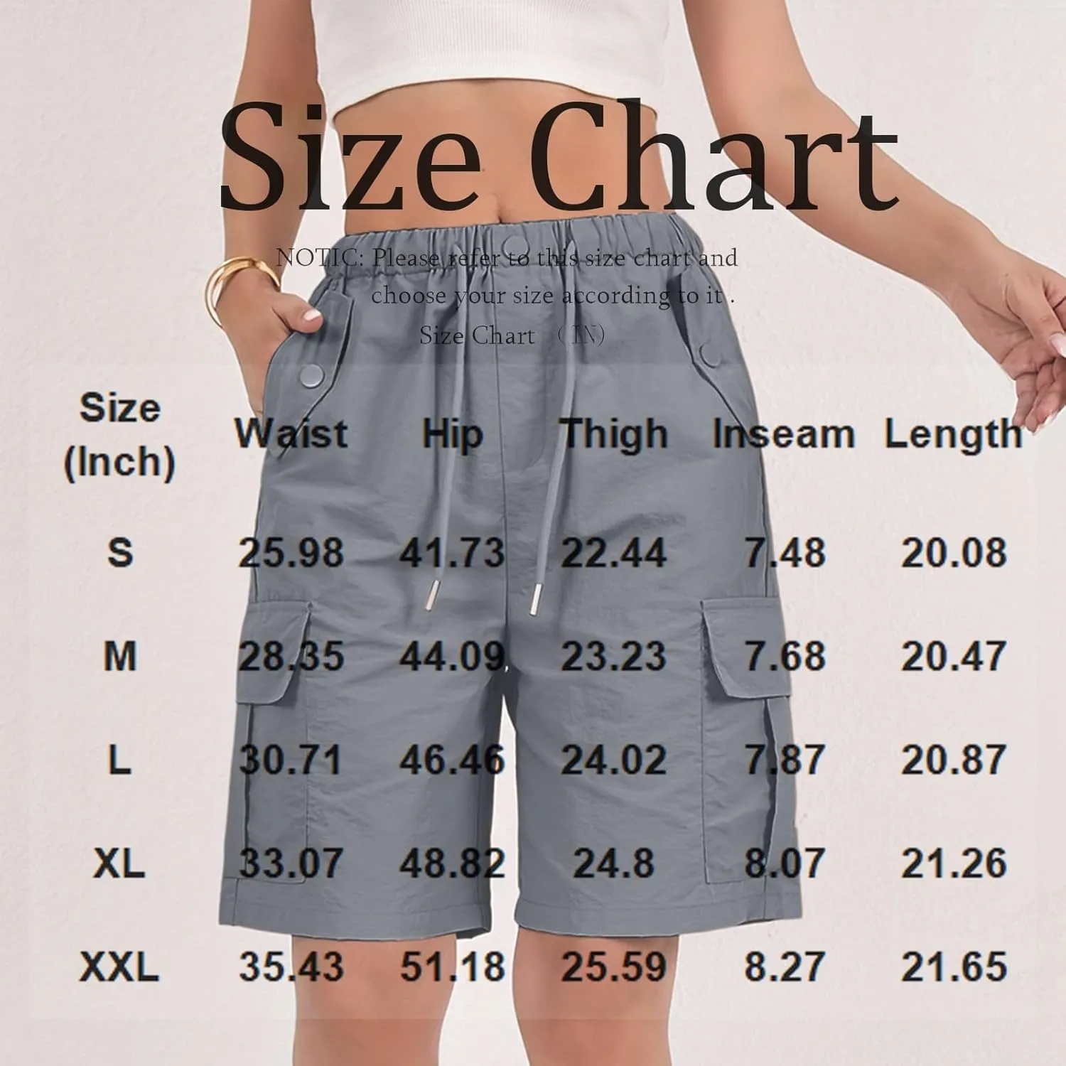 Bermuda Shorts for Women Summer Quick Dry Cargo Shorts with Pockets Outdoor Drawstring Knee Length Hiking Short