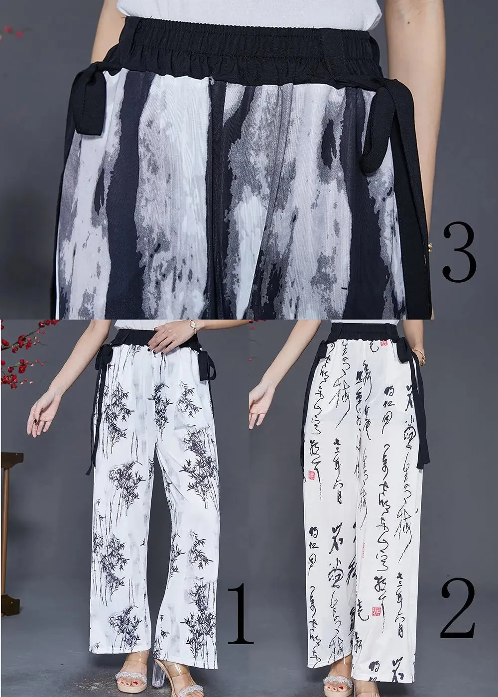 Black Tie Dye Chiffon Straight Pants Trousers Draping Fall ML0360