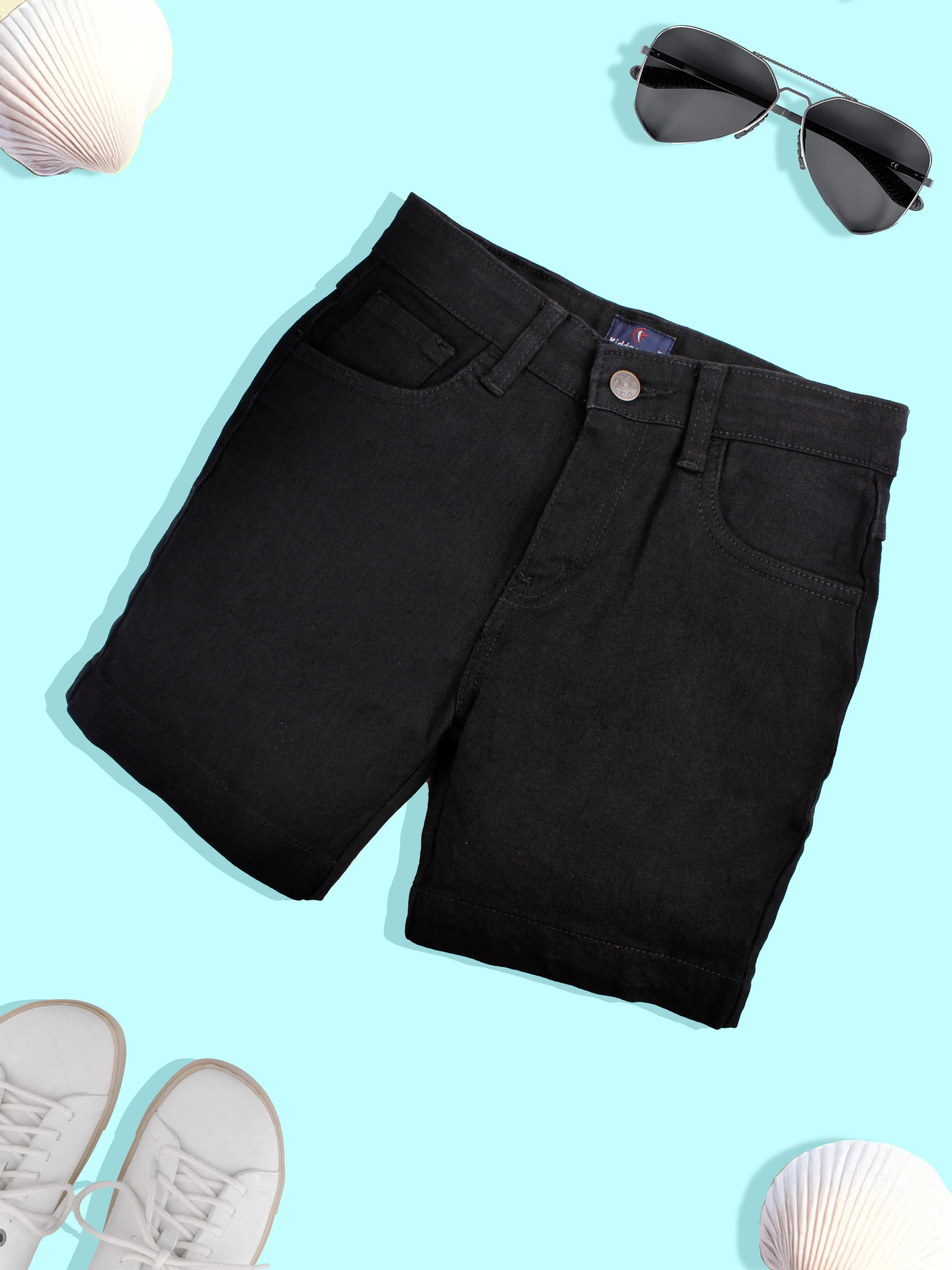 Boys Solid Denim Shorts