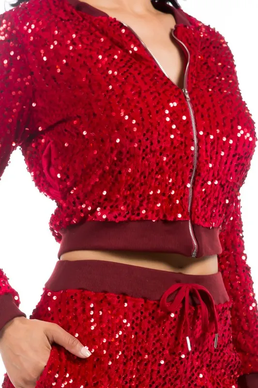 By Claude Sexy Sequin Two Piece Pant Set
