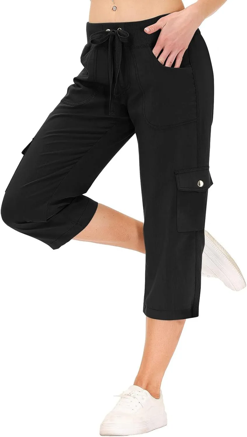 Cargo Capris for Women with Pockets Outdoor Quick Dry Hiking Pants Lightweight Summer Casual Drawstring Capri Pants