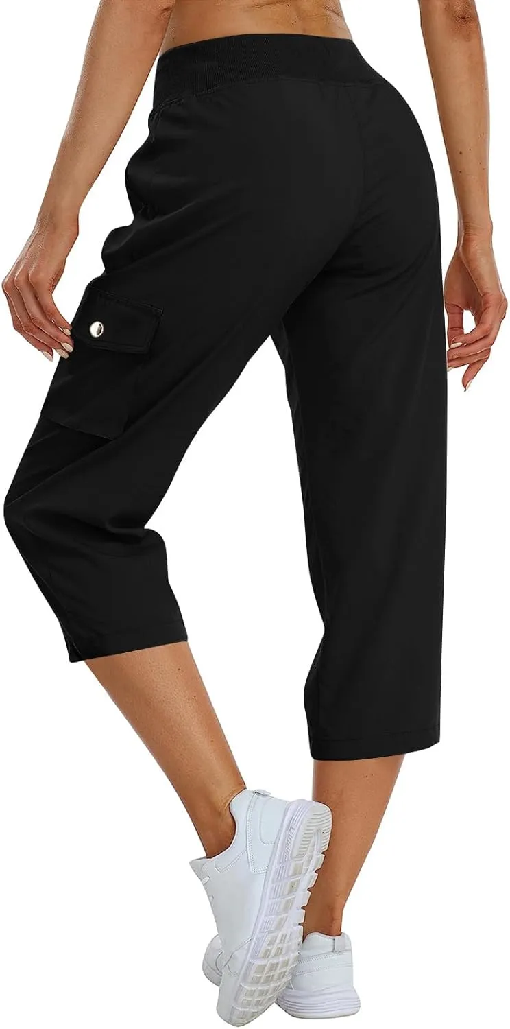 Cargo Capris for Women with Pockets Outdoor Quick Dry Hiking Pants Lightweight Summer Casual Drawstring Capri Pants