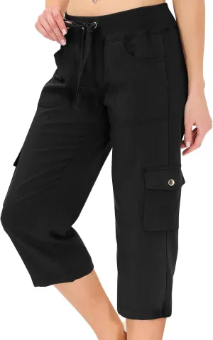 Cargo Capris for Women with Pockets Outdoor Quick Dry Hiking Pants Lightweight Summer Casual Drawstring Capri Pants