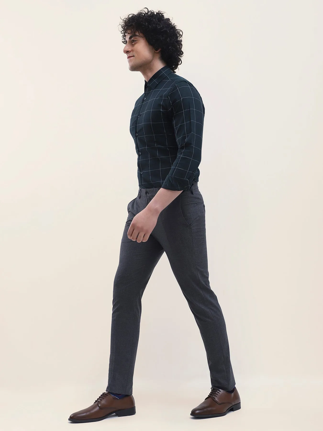Cotton Green Checkered Full Sleeve Formal Shirt