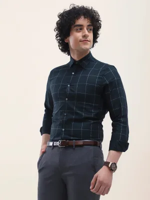 Cotton Green Checkered Full Sleeve Formal Shirt