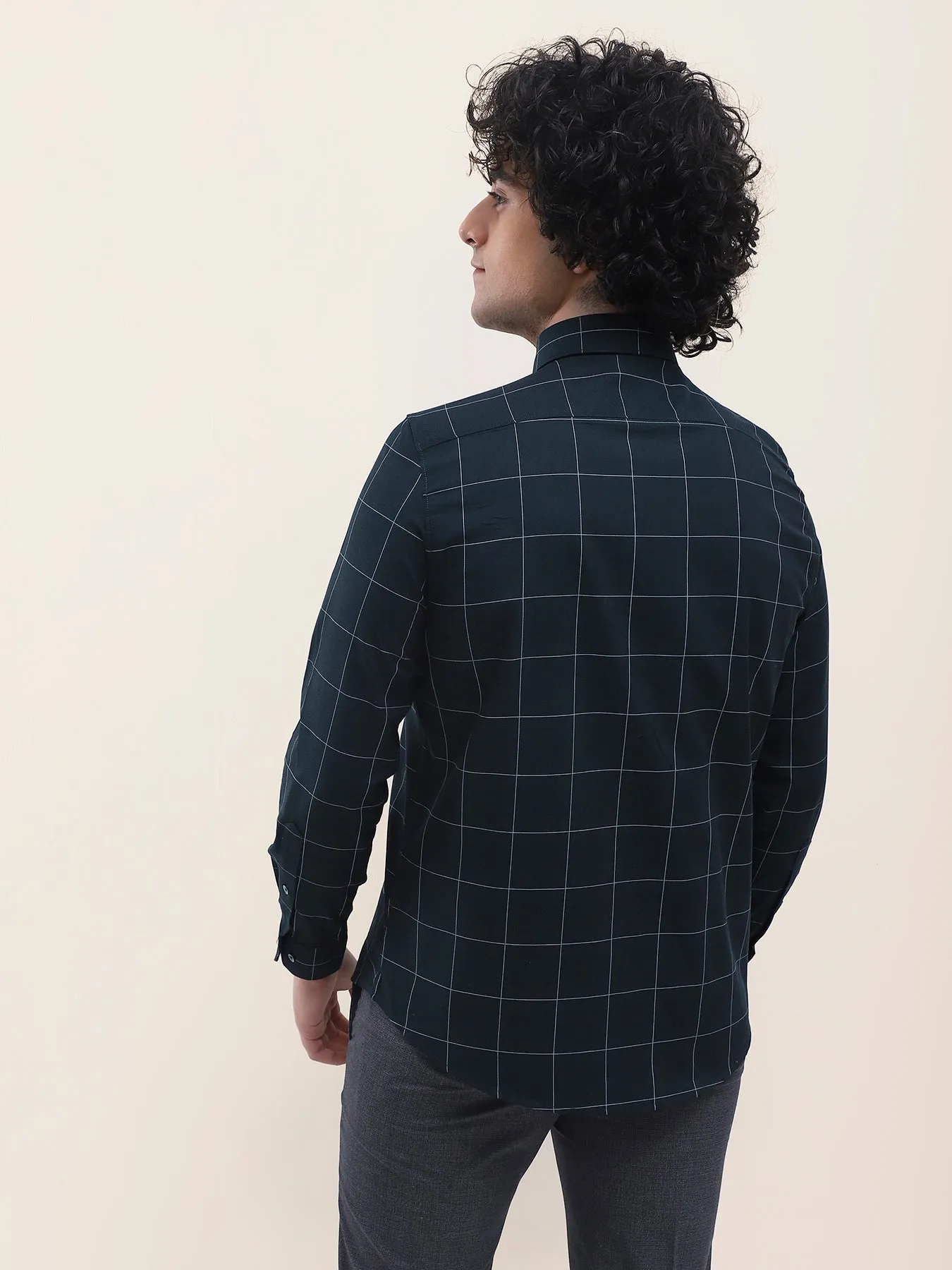 Cotton Green Checkered Full Sleeve Formal Shirt