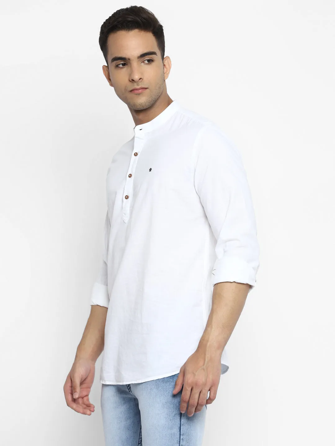 Cotton Linen White Solid Slim Fit Casual Shirt