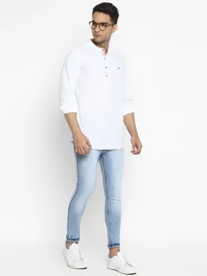 Cotton Linen White Solid Slim Fit Casual Shirt