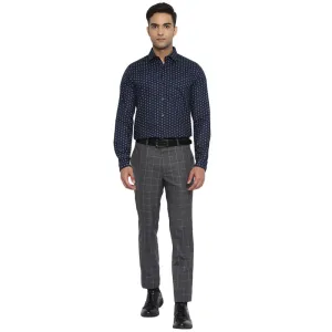Cotton Navy Blue Printed Slim Fit Shirt