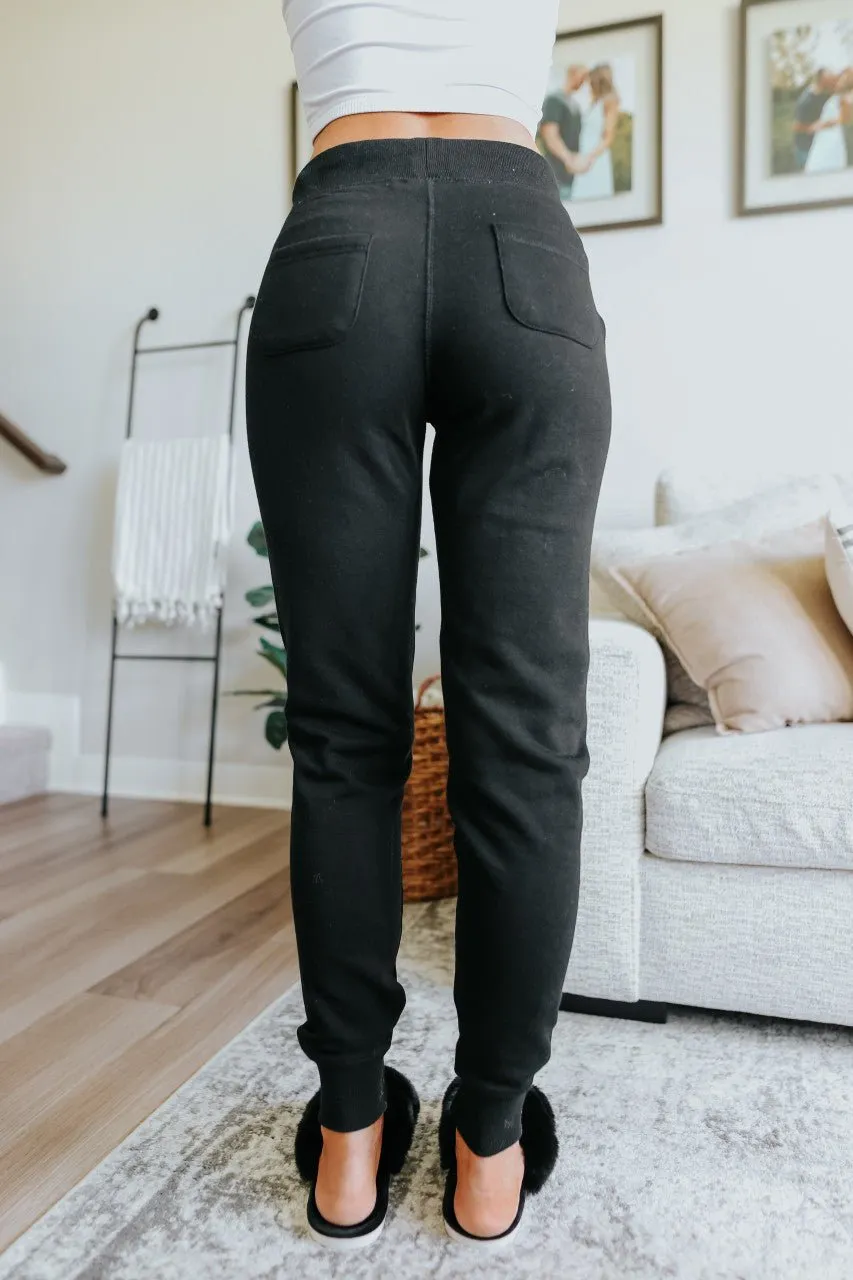Drawstring Black Fleece Joggers