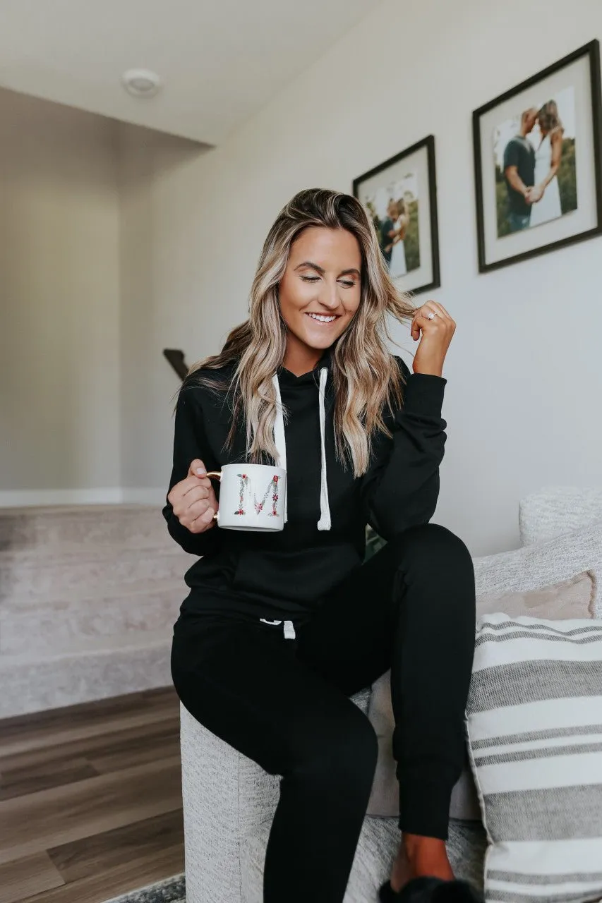 Drawstring Black Fleece Joggers