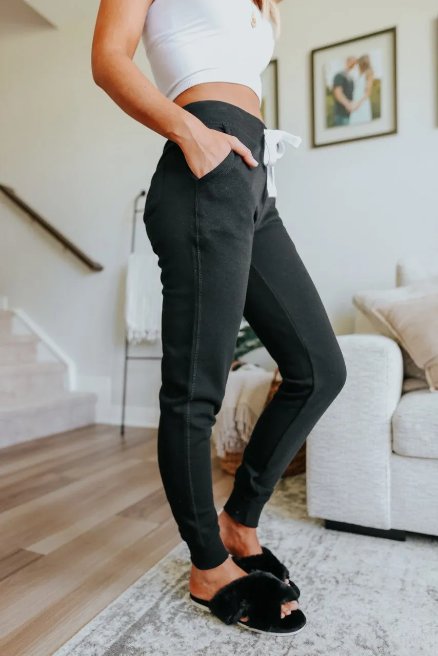 Drawstring Black Fleece Joggers