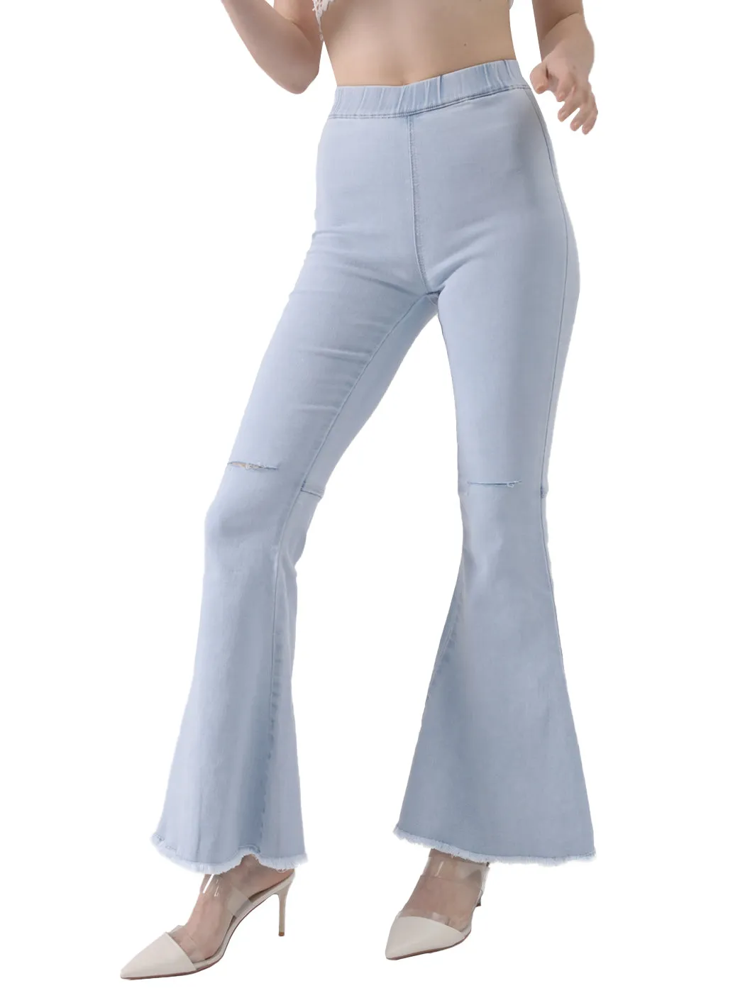 Elastic Waist Flared Denim Pants