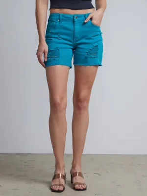 Essential Mid-Rise Denim 5-Inch Boyfriend Short - Teal