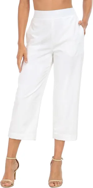 HDE Women's Pull On Linen Capri Pants Cropped High Waisted Summer Capris
