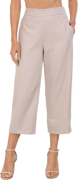 HDE Women's Pull On Linen Capri Pants Cropped High Waisted Summer Capris