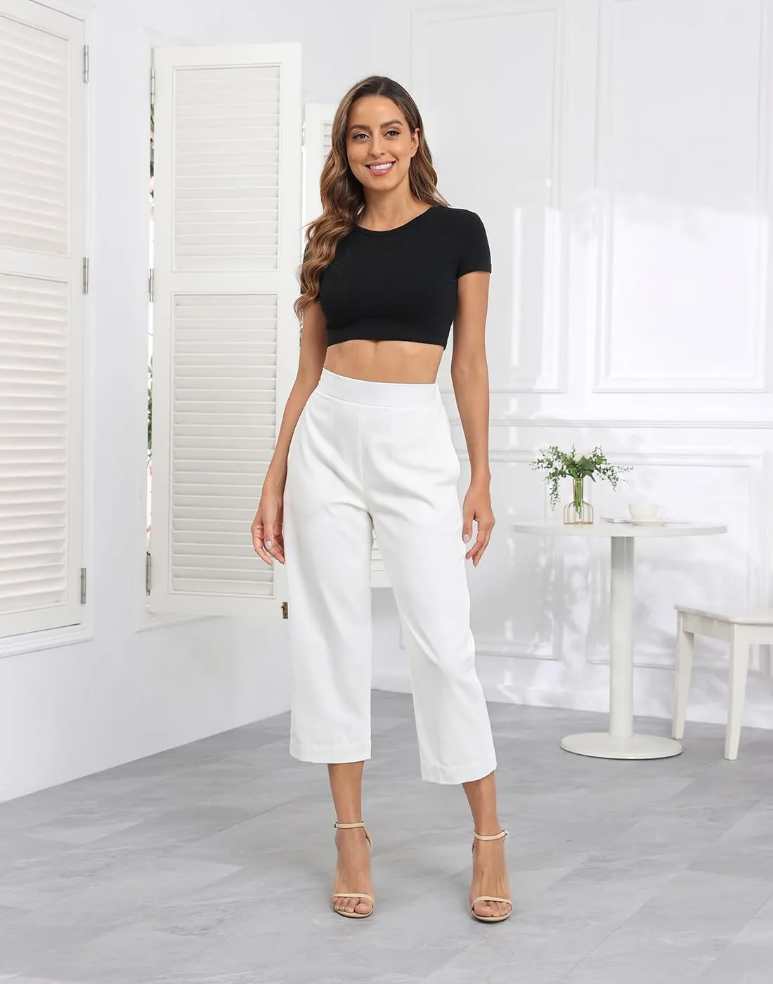 HDE Women's Pull On Linen Capri Pants Cropped High Waisted Summer Capris