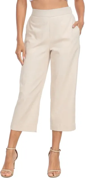 HDE Women's Pull On Linen Capri Pants Cropped High Waisted Summer Capris