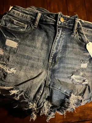 High Rise Distressed Stretch Shorts