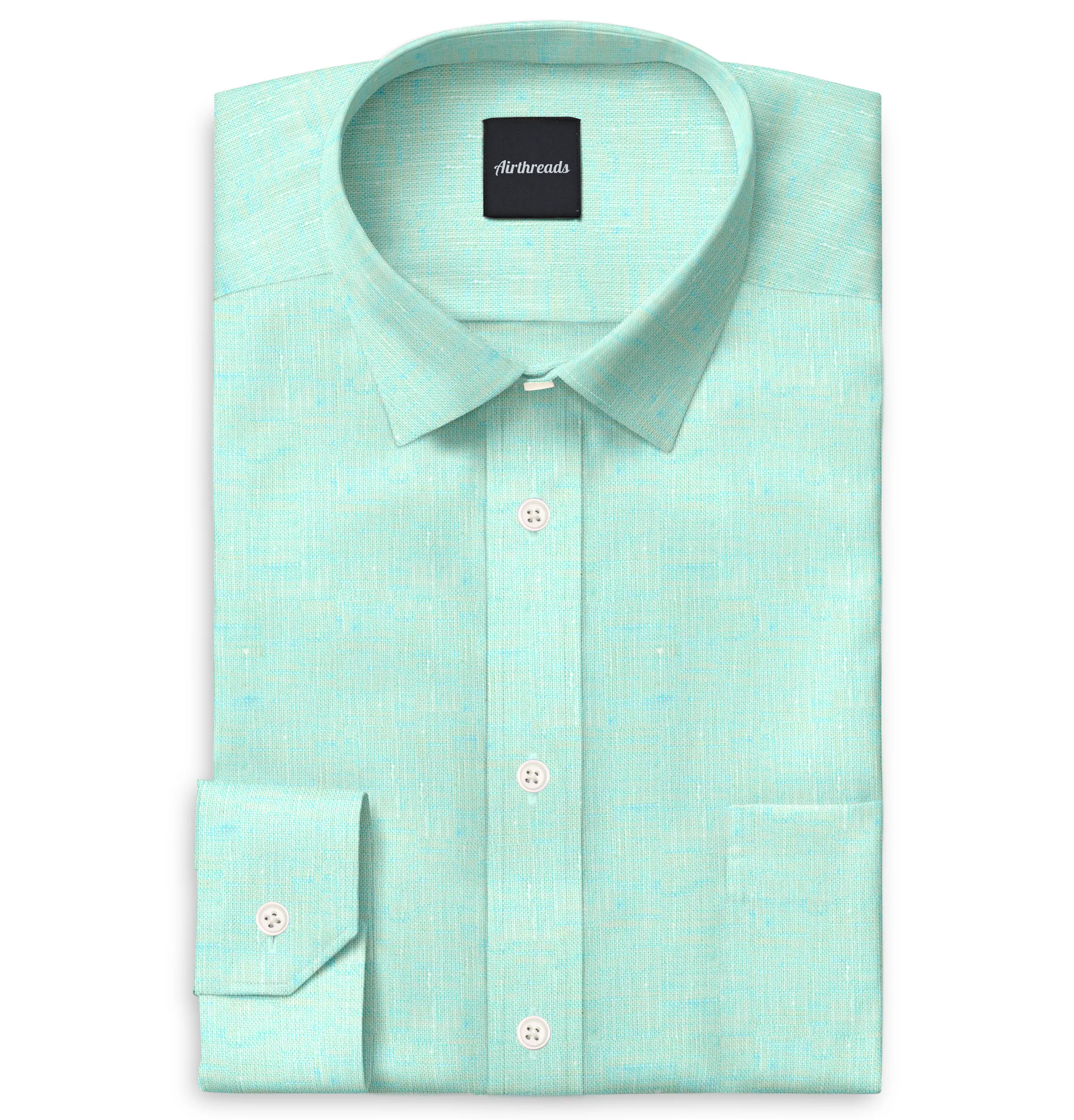 Long Sleeve Linen Shirt in Light Turquoise