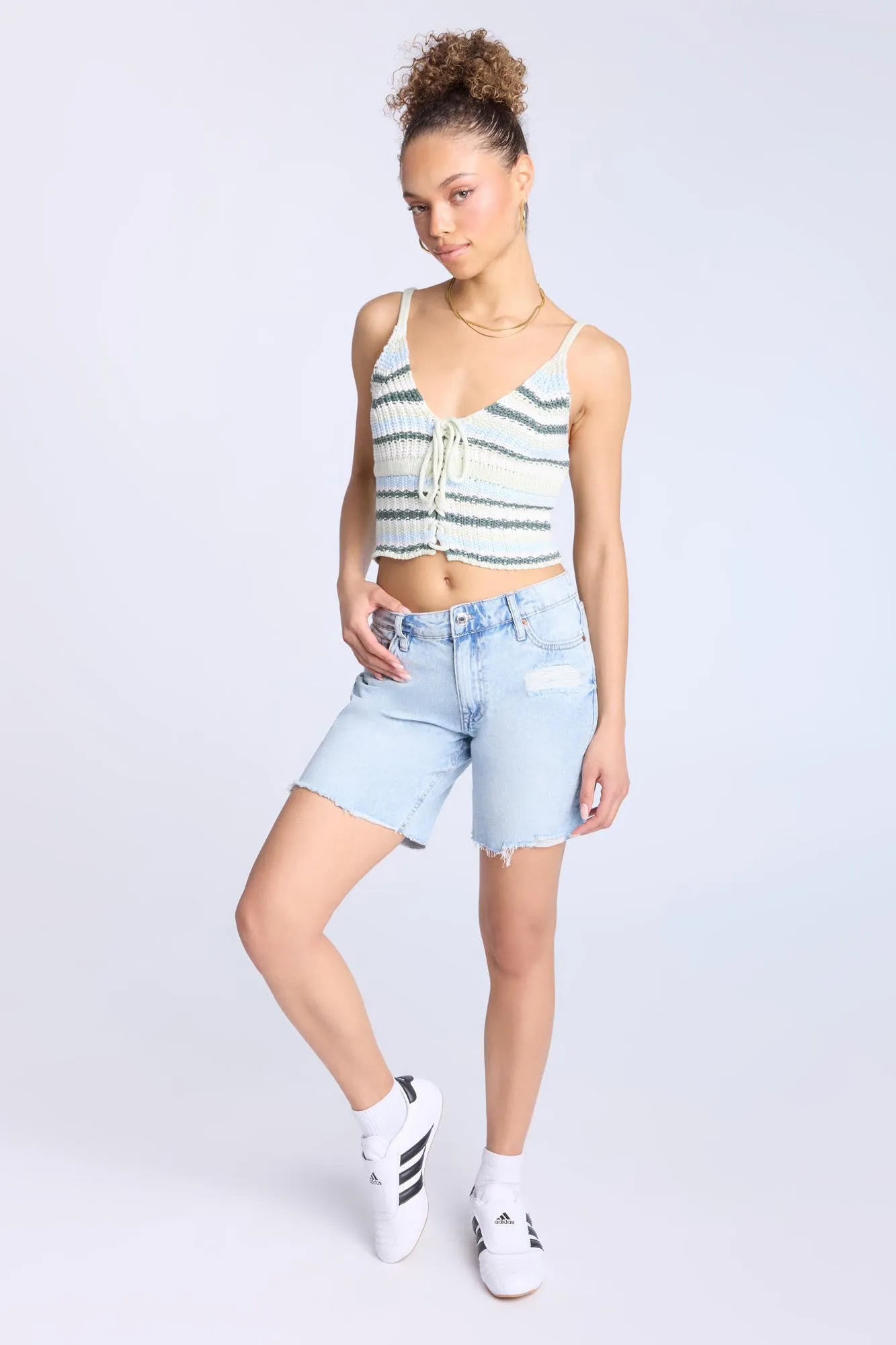 Mid Rise Denim Bermuda Shorts