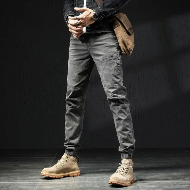 Military Tactical Cargo Pants Men Fashion Korean Streetwear Casual Stretch Cotton Slim Trousers