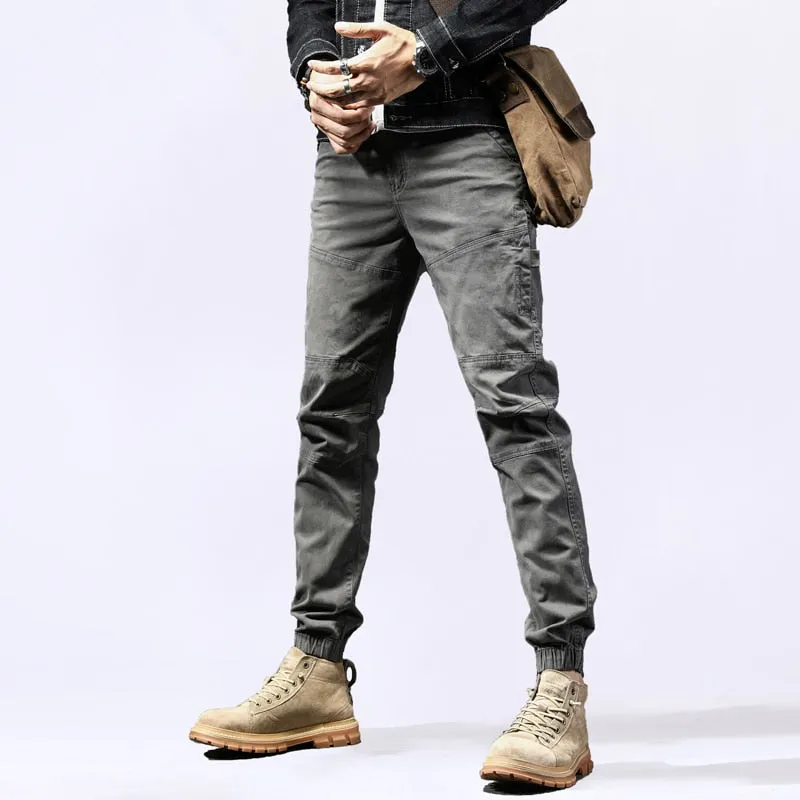 Military Tactical Cargo Pants Men Fashion Korean Streetwear Casual Stretch Cotton Slim Trousers