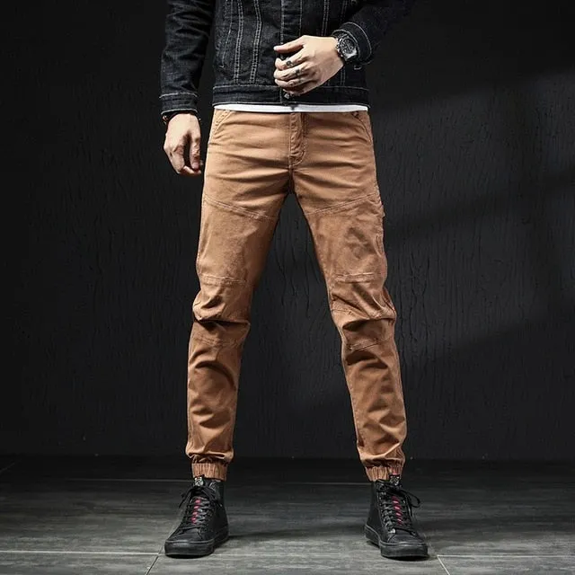 Military Tactical Cargo Pants Men Fashion Korean Streetwear Casual Stretch Cotton Slim Trousers