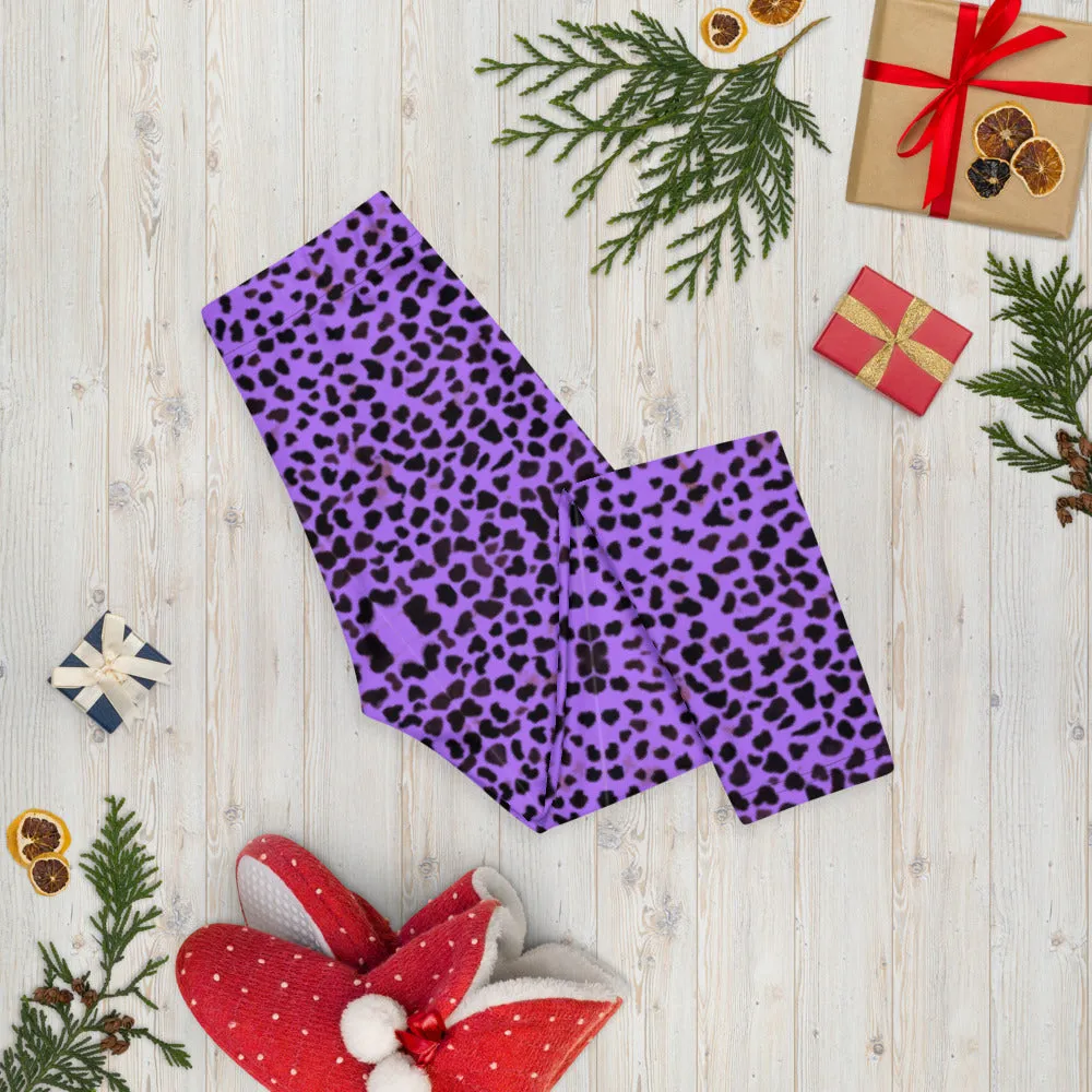 Purple Cheetah Capri Leggings, Cute Leopard Casual Tights For Women-Made in USA/EU/MX