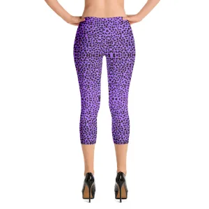 Purple Cheetah Capri Leggings, Cute Leopard Casual Tights For Women-Made in USA/EU/MX