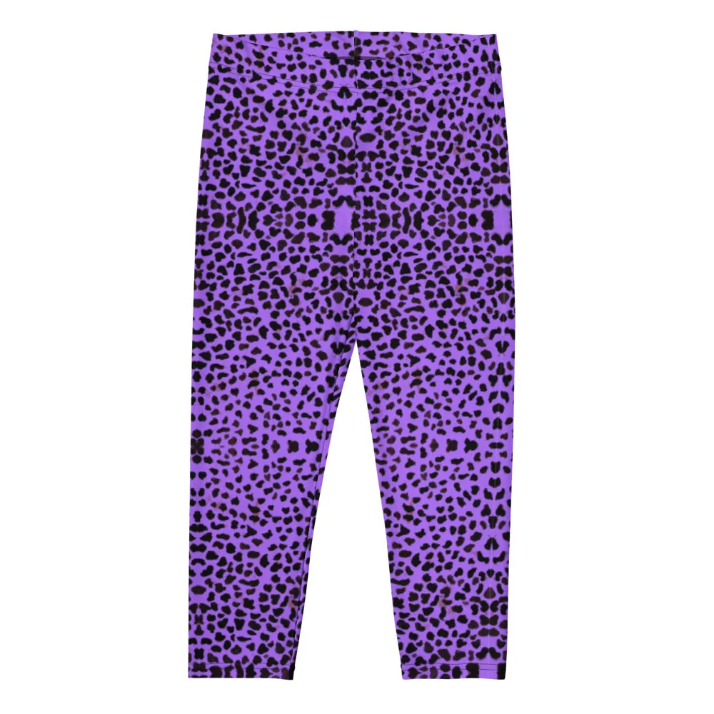 Purple Cheetah Capri Leggings, Cute Leopard Casual Tights For Women-Made in USA/EU/MX