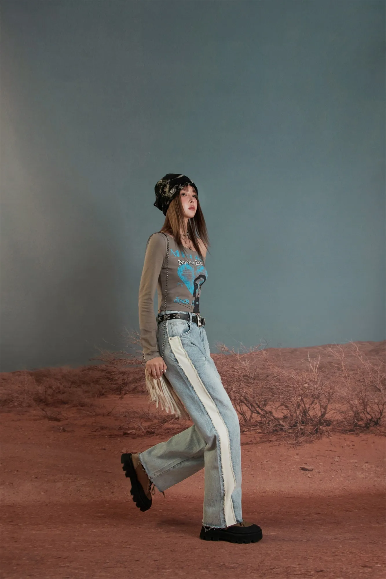 Raw Damaged Straight Wide Jeans