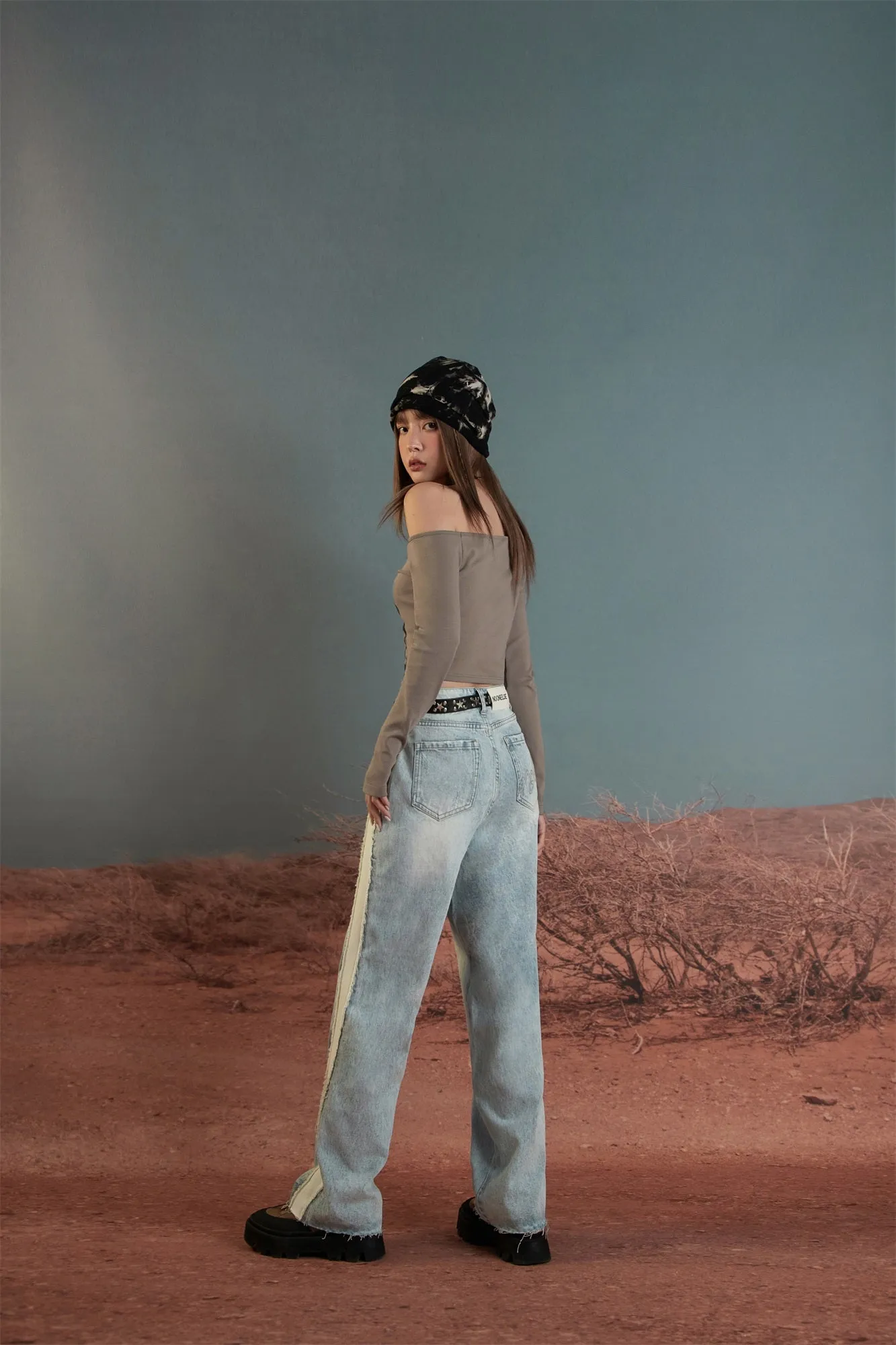 Raw Damaged Straight Wide Jeans
