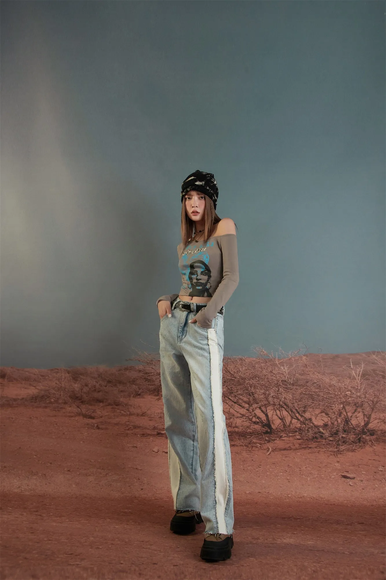 Raw Damaged Straight Wide Jeans
