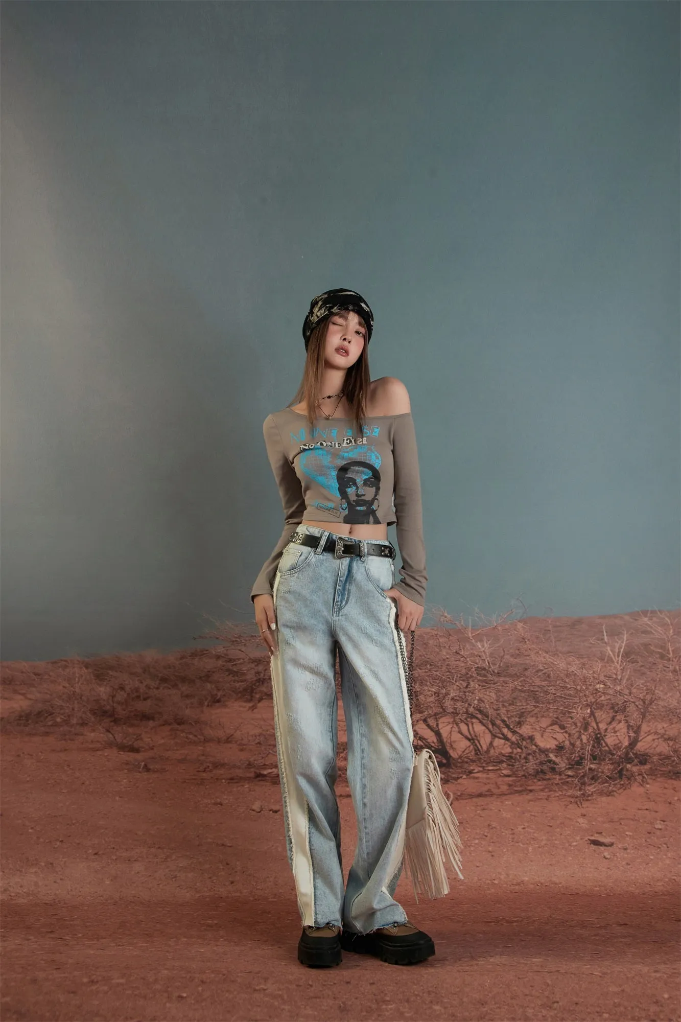 Raw Damaged Straight Wide Jeans