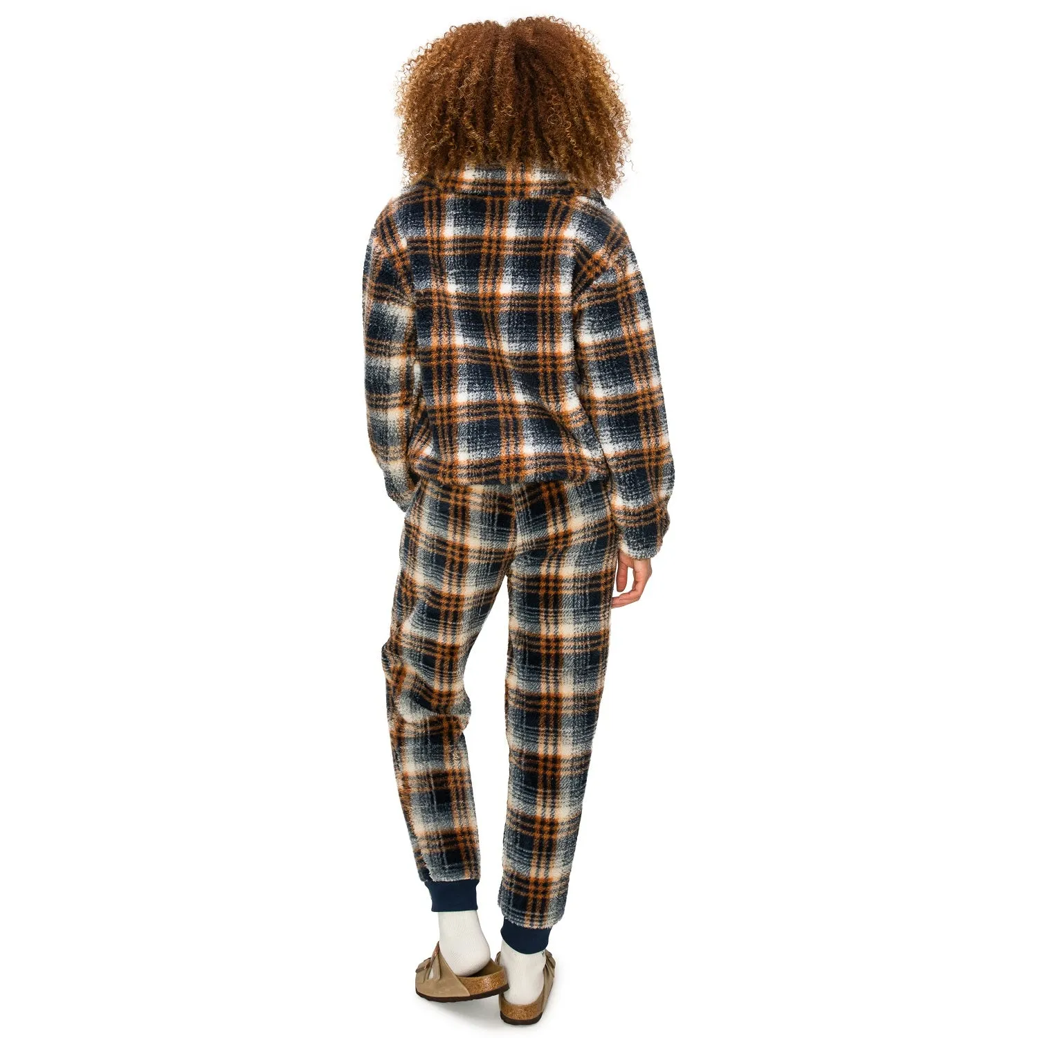 Sherpa Plaid Joggers Sweatpants - Navy/Brown
