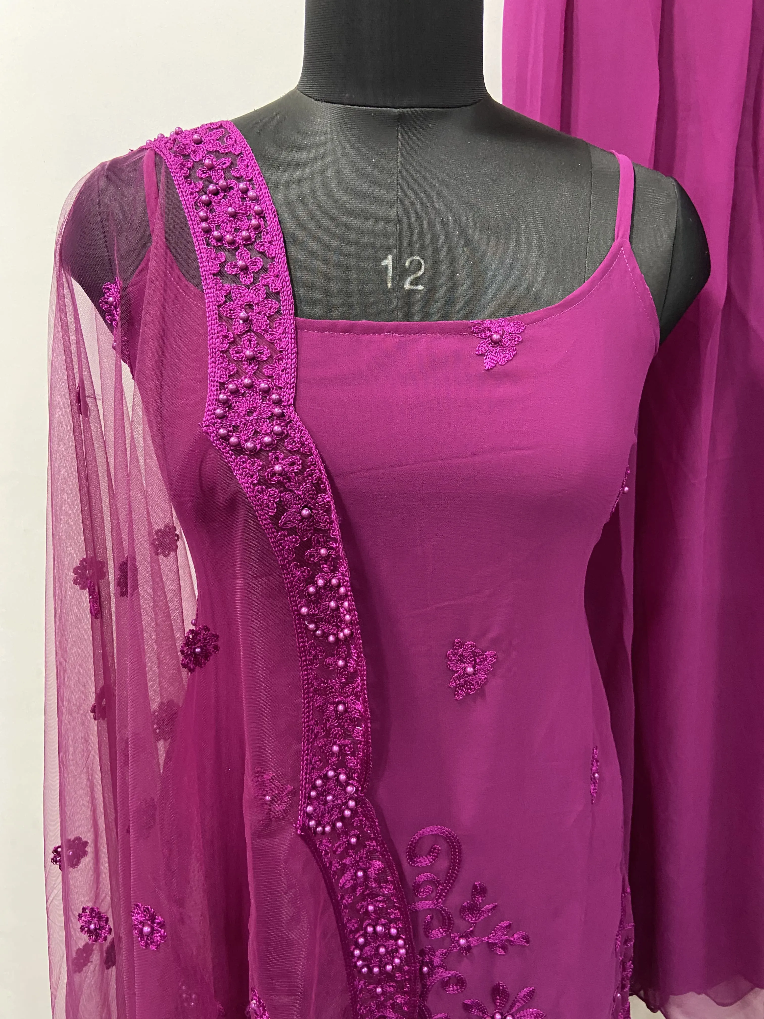 Sleeveless Sequins Work Wine Palazzo Suit Set