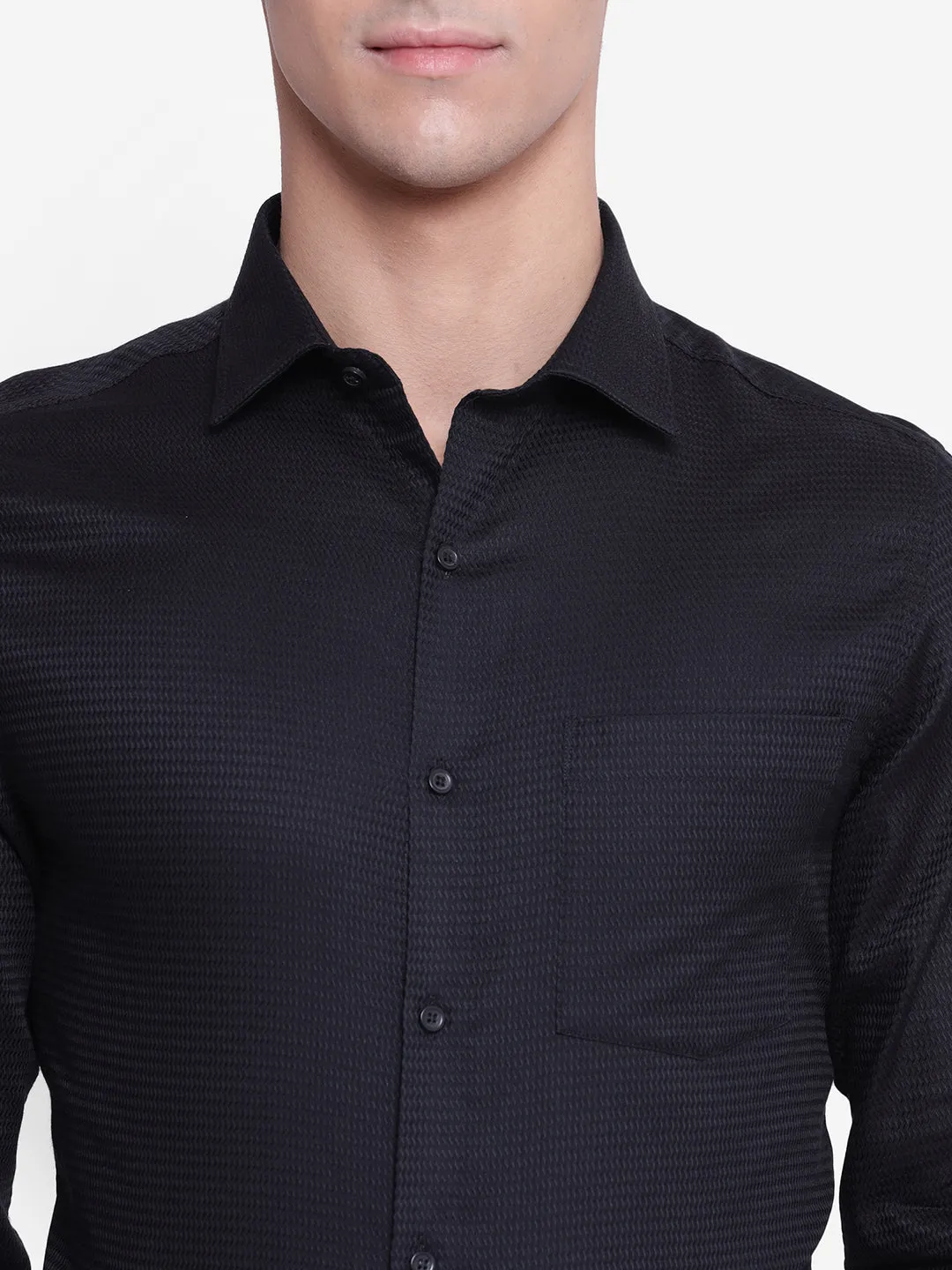 Solid Black Slim Fit Formal Shirt