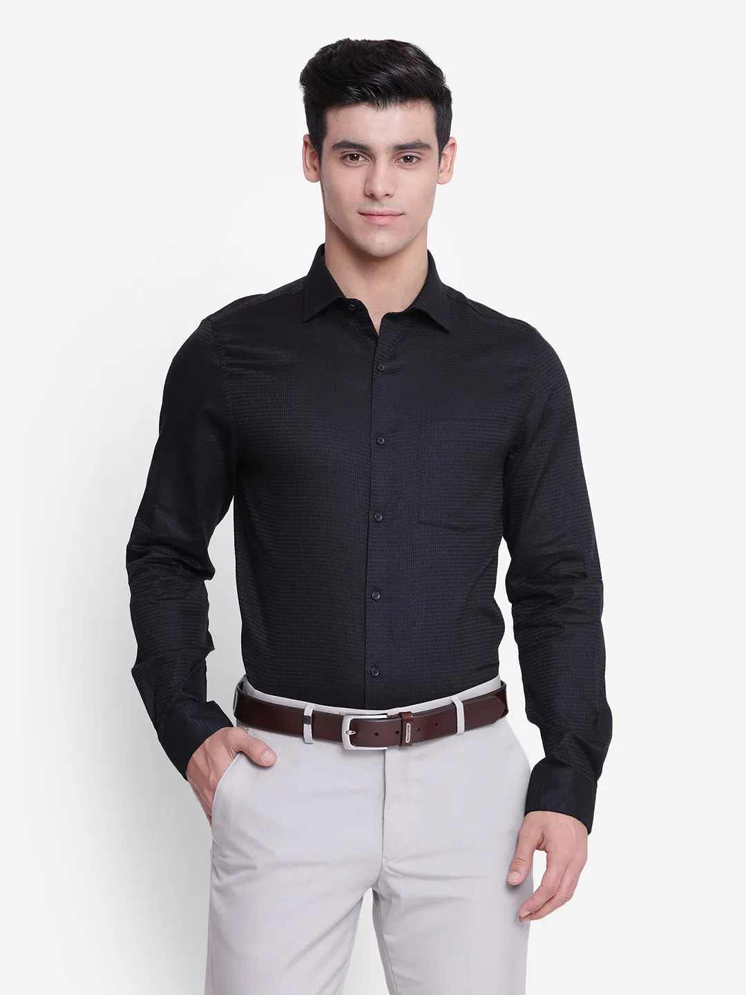 Solid Black Slim Fit Formal Shirt