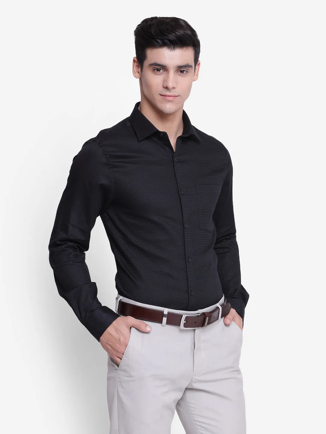 Solid Black Slim Fit Formal Shirt
