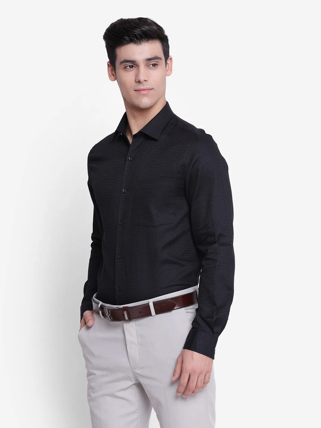 Solid Black Slim Fit Formal Shirt