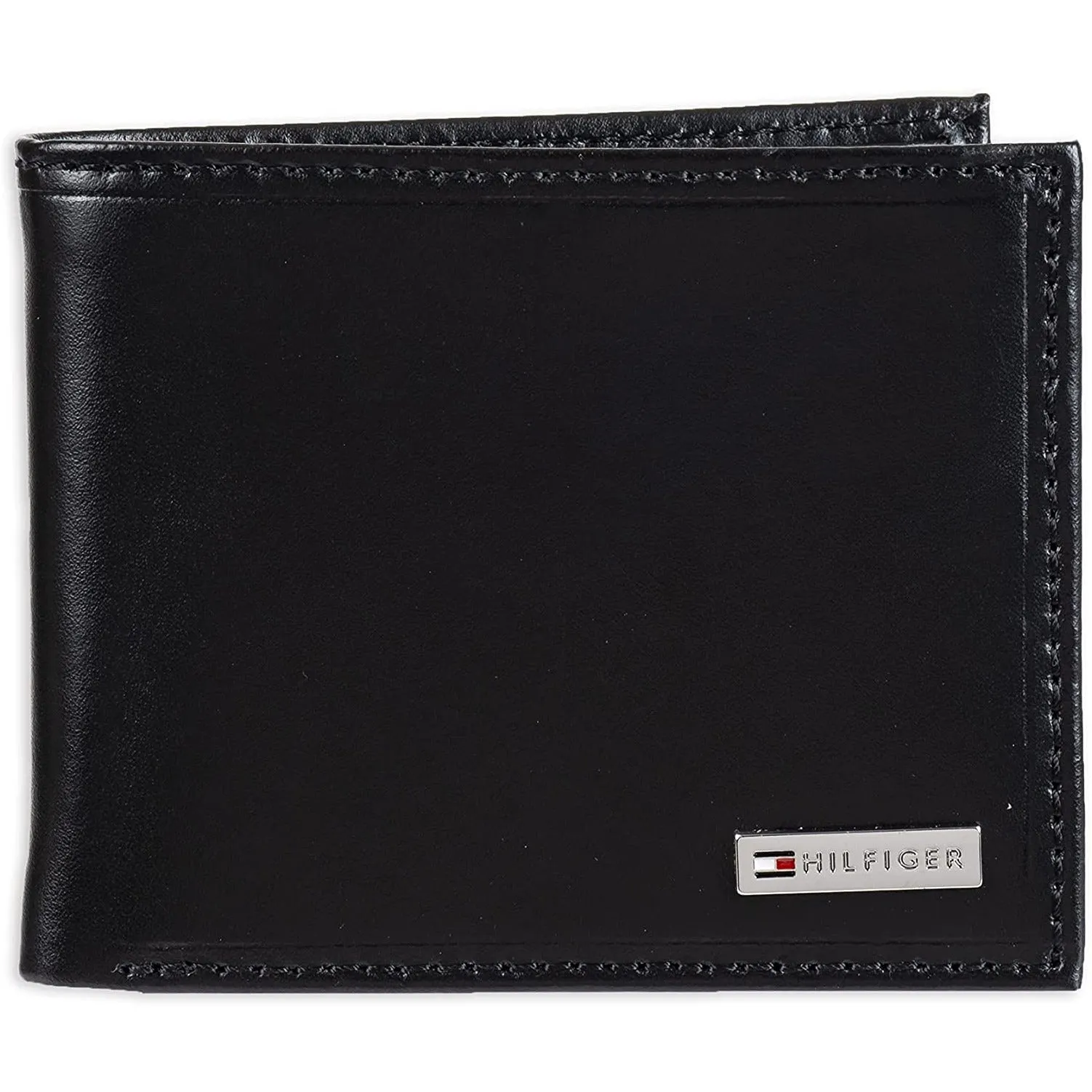 Tommy Hilfiger 31TL22X053 Men's Leather Passcase Wallet Black Plaque