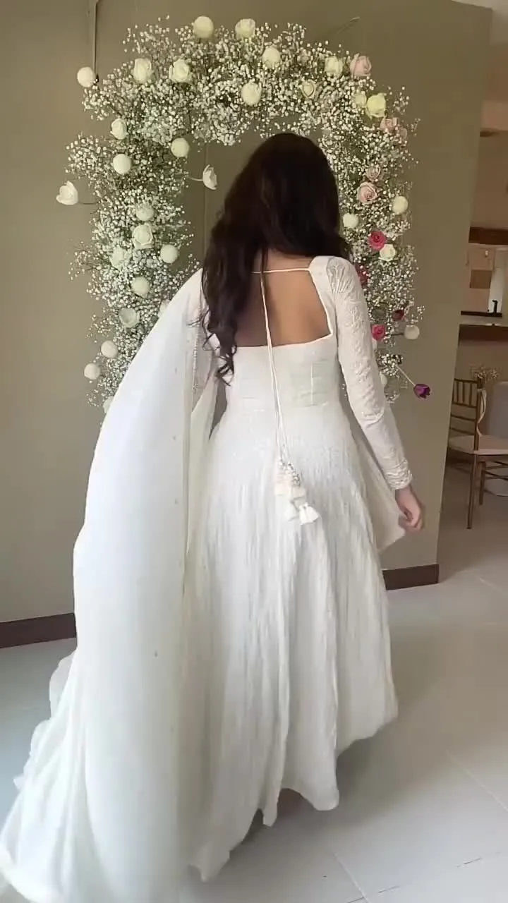 White Chikankari Kurta Palazzo Set With Embroidery Work and Dupatta