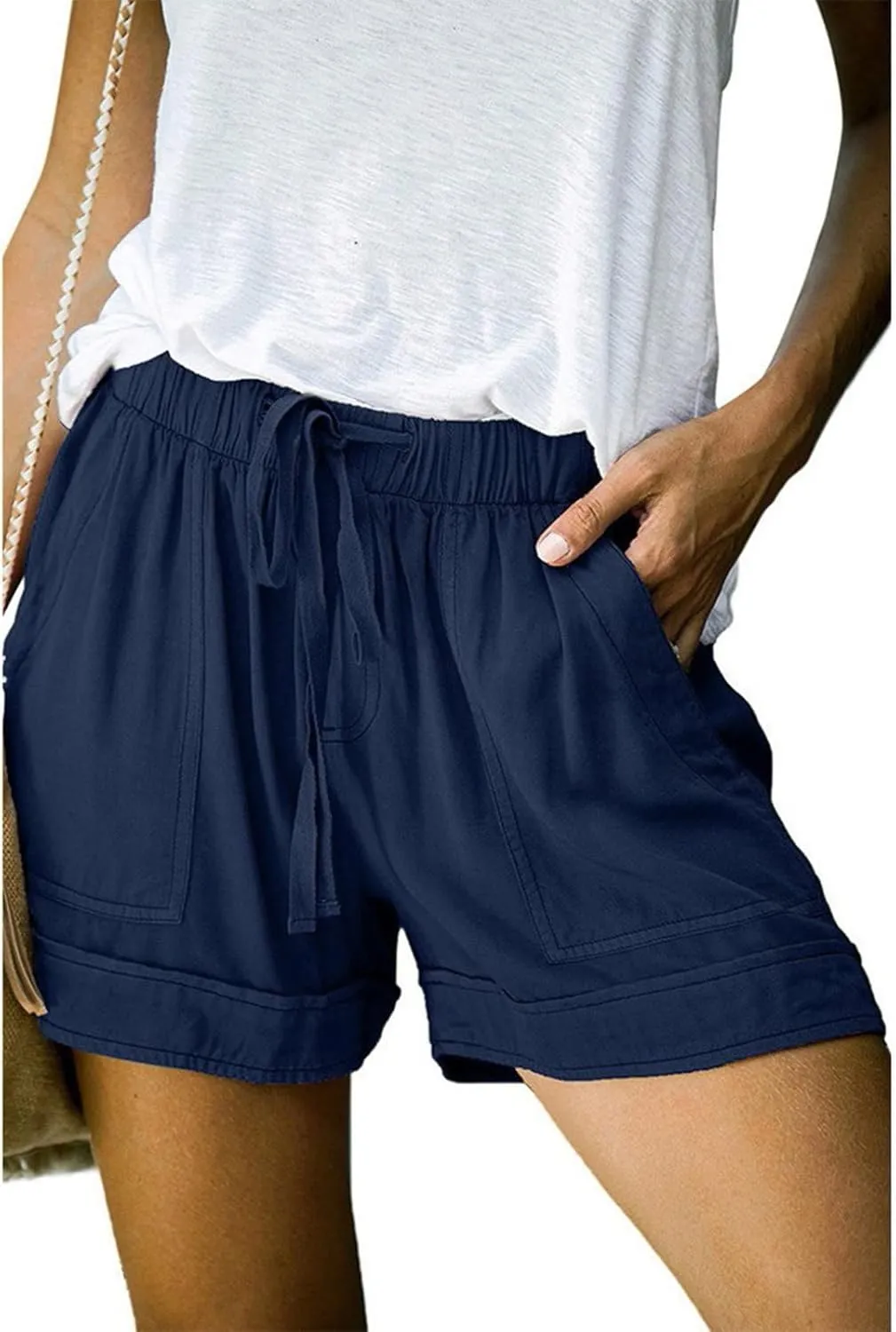 Women's Summer Shorts Casual Trendy Pockets Shorts Drawstring Elastic Waist Loose Short Pants Beach Vacation Outfits