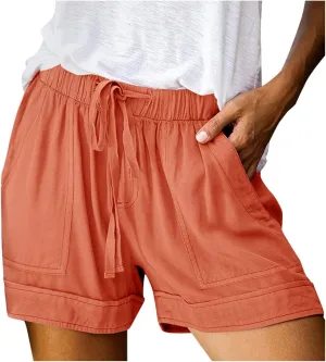 Women's Summer Shorts Casual Trendy Pockets Shorts Drawstring Elastic Waist Loose Short Pants Beach Vacation Outfits