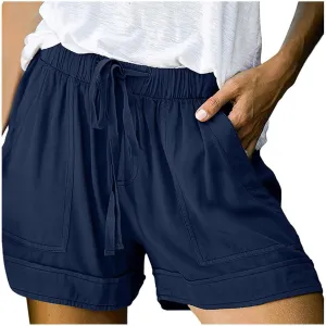 Women's Summer Shorts Casual Trendy Pockets Shorts Drawstring Elastic Waist Loose Short Pants Beach Vacation Outfits