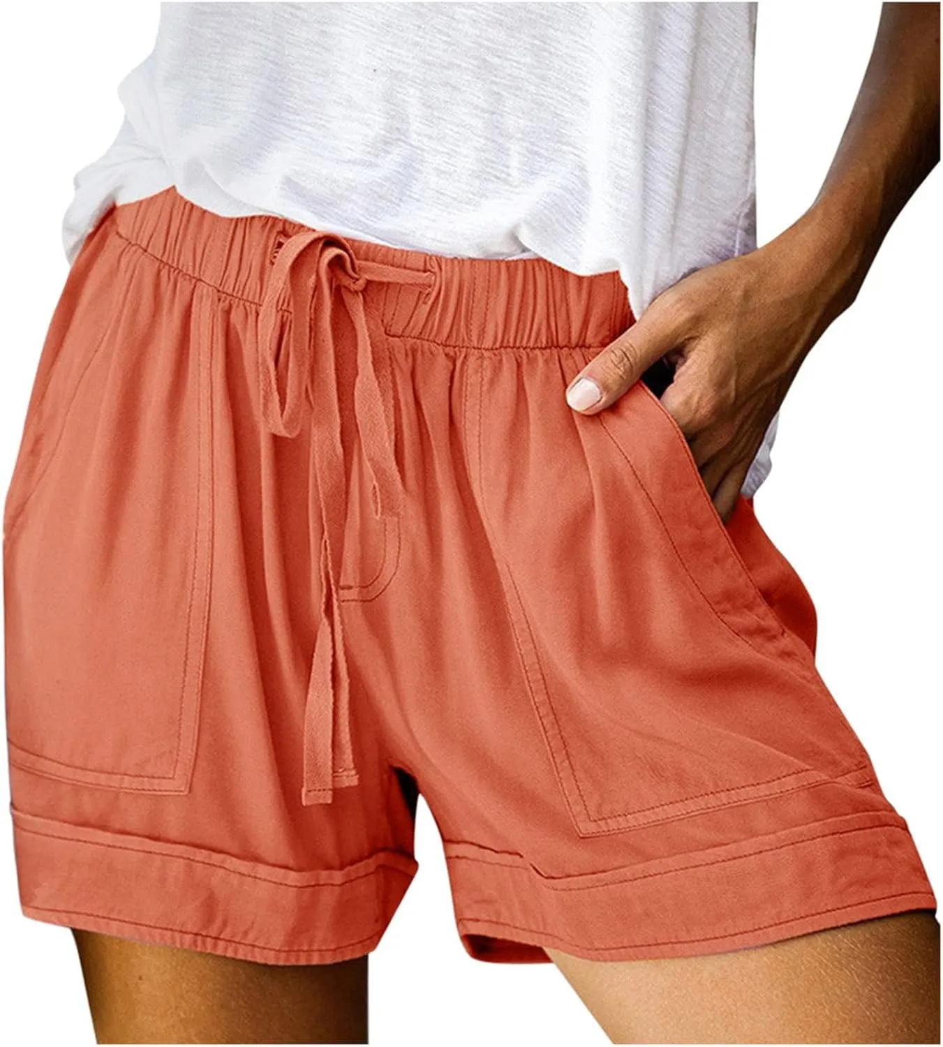 Women's Summer Shorts Casual Trendy Pockets Shorts Drawstring Elastic Waist Loose Short Pants Beach Vacation Outfits