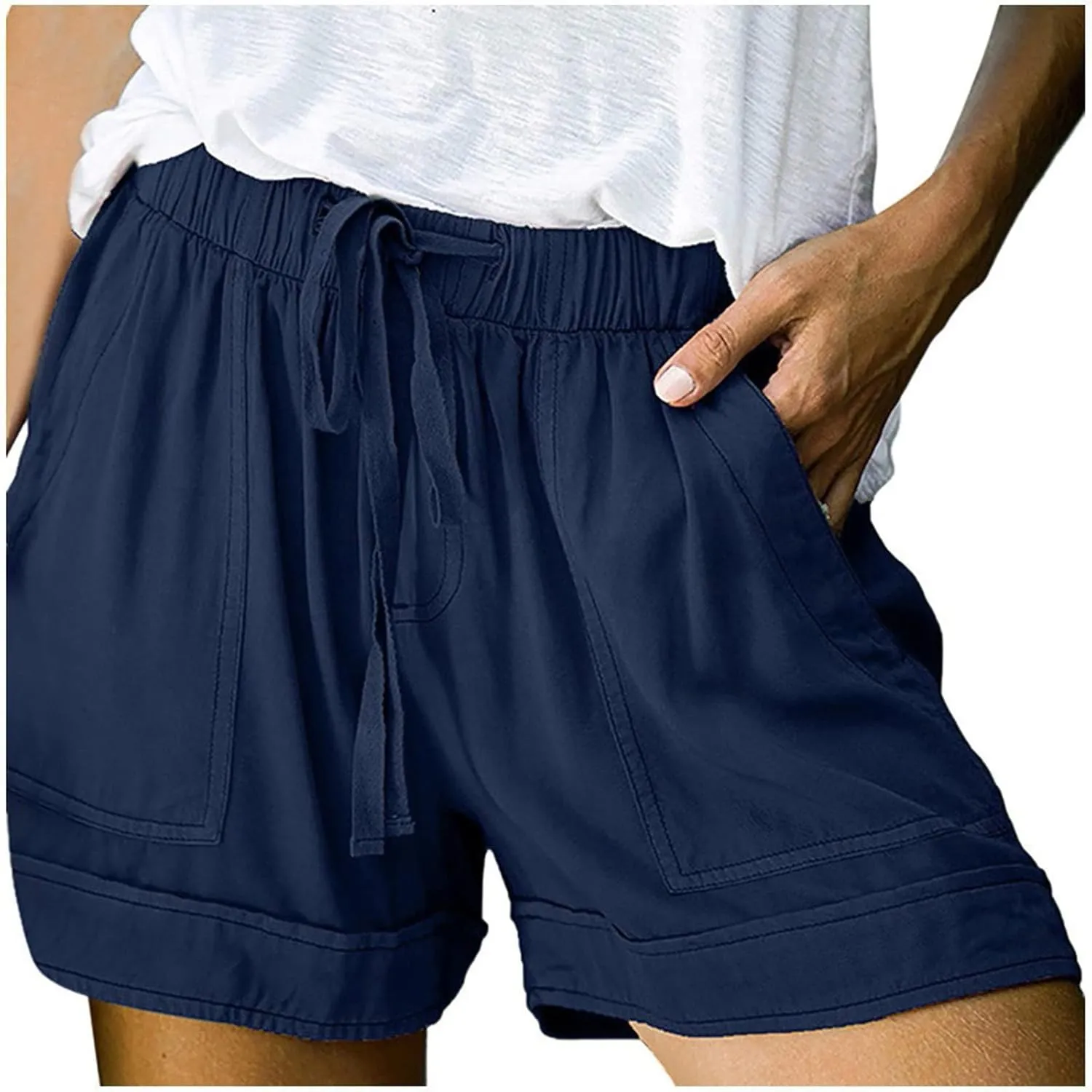 Women's Summer Shorts Casual Trendy Pockets Shorts Drawstring Elastic Waist Loose Short Pants Beach Vacation Outfits